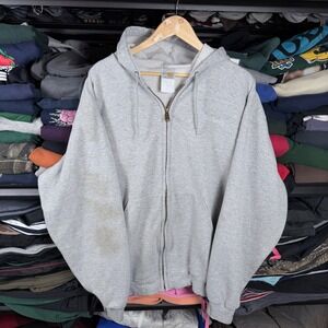 Carhartt Mens Full Zip Hoodie Heather Gray Embroidered Logo Distressed XL